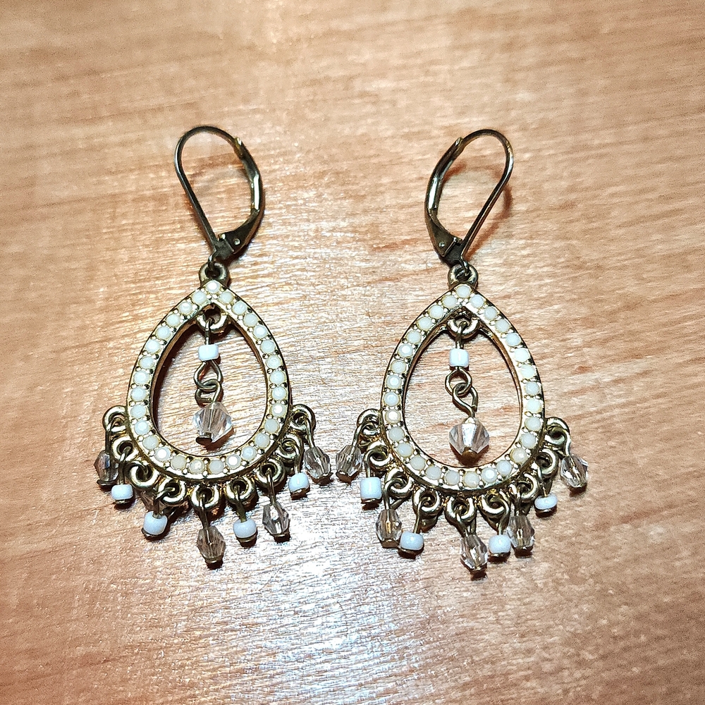 Czech Cream Crystal Chandelier Earrings